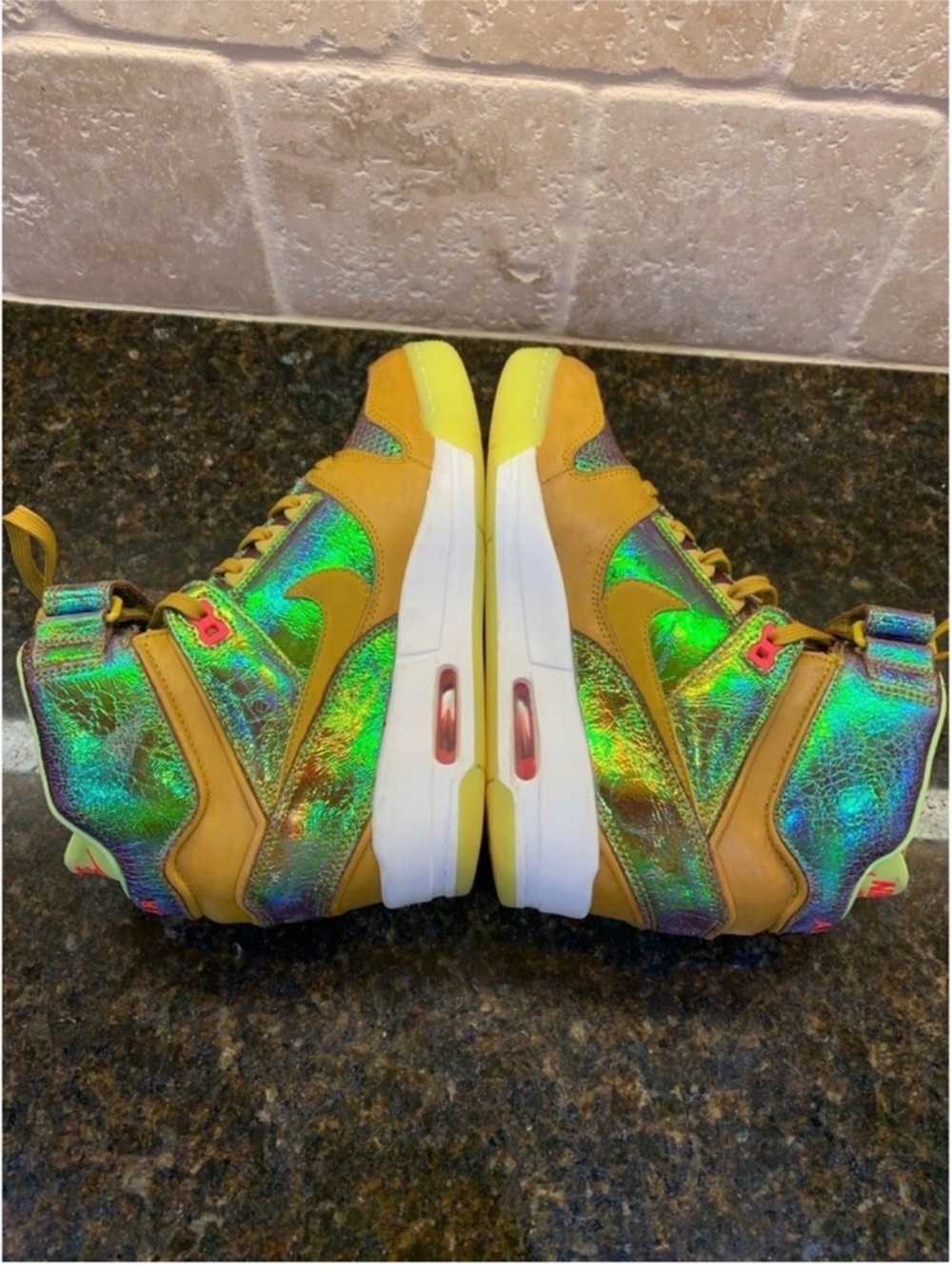 Nike Women's Iridescent Green and Blue High-Top Sneakers with Tan Overlays - Picture 4 of 4